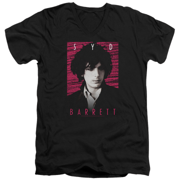 Black men's v-neck t-shirt with Syd Barrett Syd graphic