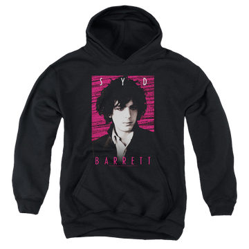 Black youth hoodie for ages 8 to 12 with Syd Barrett Syd graphic