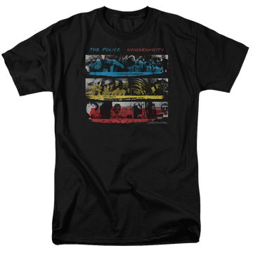Black men's regular fit t-shirt with The Police Synchronicity graphic