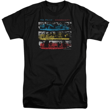 Black men's tall fit t-shirt with The Police Synchronicity graphic