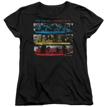 Black women's t-shirt with The Police Synchronicity graphic
