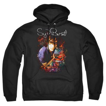 Black pullover hoodie with Syd Barrett Madcap Syd graphic