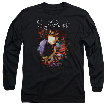 Black men's long sleeve t-shirt with Syd Barrett Madcap Syd graphic