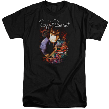 Black men's tall fit t-shirt with Syd Barrett Madcap Syd graphic