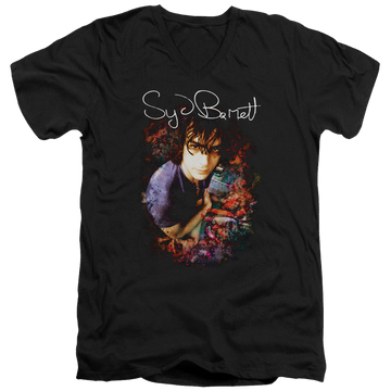 Black men's v-neck t-shirt with Syd Barrett Madcap Syd graphic