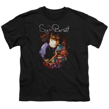 Black youth t-shirt for ages 8 to 12 with Syd Barrett Madcap Syd graphic