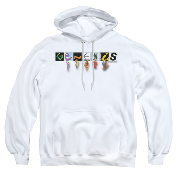 White pullover hoodie with Genesis New Logo graphic