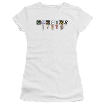 White juniors t-shirt with Genesis New Logo graphic