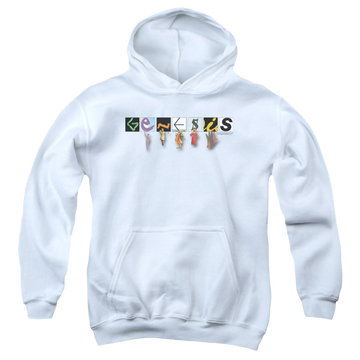 White youth hoodie for ages 8 to 12 with Genesis New Logo graphic