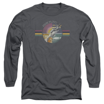 Charcoal men's long sleeve t-shirt with Pink Floyd Welcome To The Machine graphic