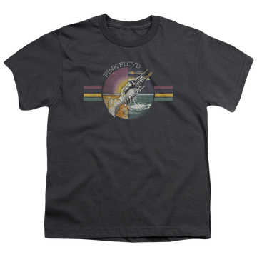 Charcoal youth t-shirt for ages 8 to 12 with Pink Floyd Welcome To The Machine graphic