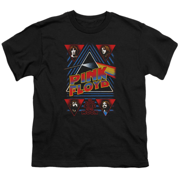 Black youth t-shirt for ages 8 to 12 with Pink Floyd Dark Side graphic