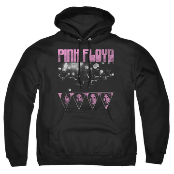 Black pullover hoodie with Pink Floyd Pink Four graphic