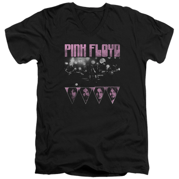 Black men's v-neck t-shirt with Pink Floyd Pink Four graphic