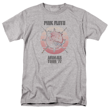 Athletic heather men's regular fit t-shirt with Pink Floyd Animals Tour 77 graphic