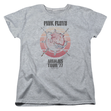 Athletic heather women's t-shirt with Pink Floyd Animals Tour 77 graphic