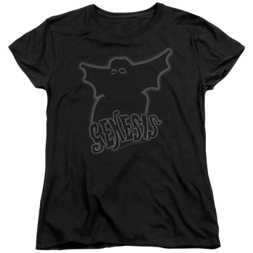 Black women's t-shirt with Genesis Watcher Of The Skies graphic