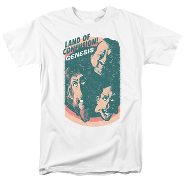 White men's regular fit t-shirt with Genesis Land Of Confusion graphic
