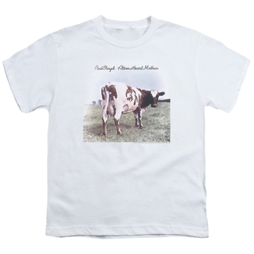 White youth t-shirt for ages 8 to 12 with Pink Floyd Atom Heart Mother graphic