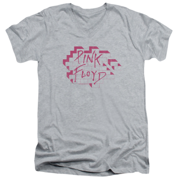 Athletic heather men's v-neck t-shirt with Roger Waters Wall Logo graphic
