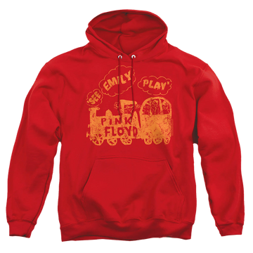 Red pullover hoodie with Pink Floyd See Emily Play graphic