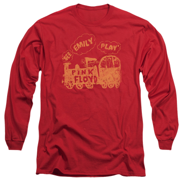 Red men's long sleeve t-shirt with Pink Floyd See Emily Play graphic