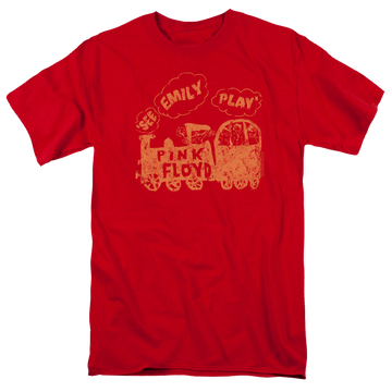 Red men's regular fit t-shirt with Pink Floyd See Emily Play graphic