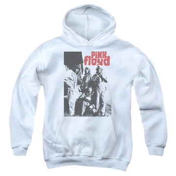 White youth hoodie for ages 8 to 12 with Pink Floyd Point Me At The Sky graphic