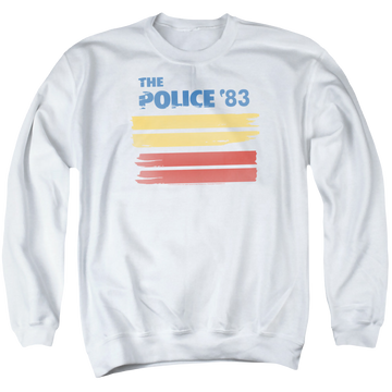 White men's crewneck sweatshirt with The Police 83 graphic