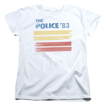 White women's t-shirt with The Police 83 graphic