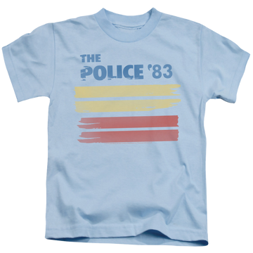 Light blue kid's t-shirt for ages 4 to 7 with The Police 83 graphic
