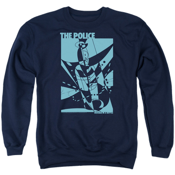 Navy men's crewneck sweatshirt with The Police Message In A Bottle graphic