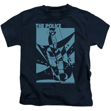 Navy kid's t-shirt for ages 4 to 7 with The Police Message In A Bottle graphic