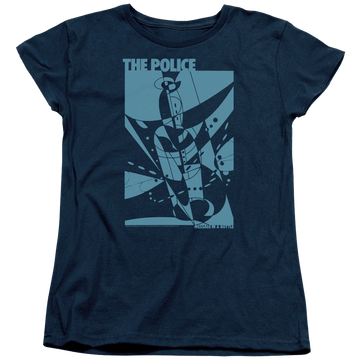 Navy women's t-shirt with The Police Message In A Bottle graphic