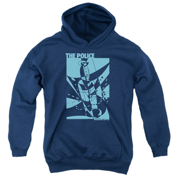 Navy youth hoodie for ages 8 to 12 with The Police Message In A Bottle graphic