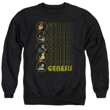 Black men's crewneck sweatshirt with Genesis The Carpet Crawlers graphic