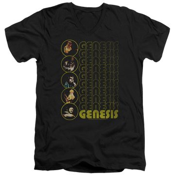Black men's v-neck t-shirt with Genesis The Carpet Crawlers graphic