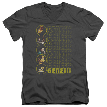 Charcoal men's v-neck t-shirt with Genesis The Carpet Crawlers graphic