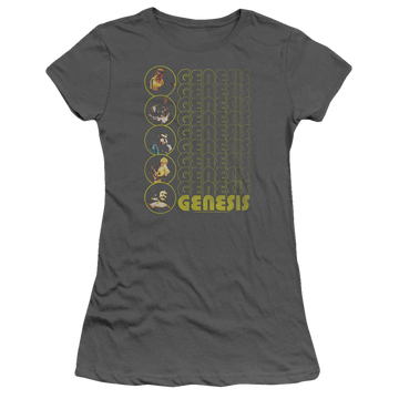Charcoal juniors t-shirt with Genesis The Carpet Crawlers graphic