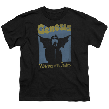 Black youth t-shirt for ages 8 to 12 with Genesis Watcher Of The Skies graphic
