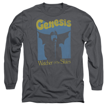Charcoal men's long sleeve t-shirt with Genesis Watcher Of The Skies graphic