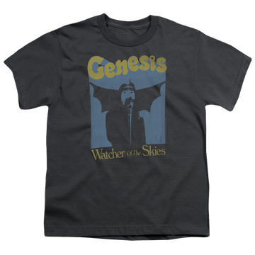 Charcoal youth t-shirt for ages 8 to 12 with Genesis Watcher Of The Skies graphic