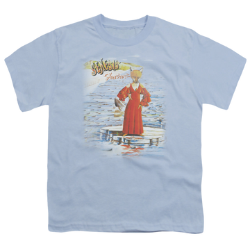 Light blue youth t-shirt for ages 8 to 12 with Genesis Large Foxtrot graphic