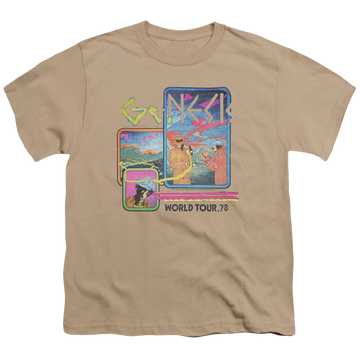 Sand youth t-shirt for ages 8 to 12 with Genesis World Tour 78 graphic