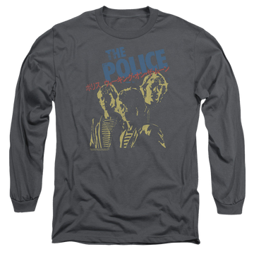 Charcoal men's long sleeve t-shirt with The Police Japanese Poster graphic