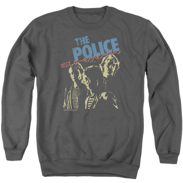 Charcoal men's crewneck sweatshirt with The Police Japanese Poster graphic