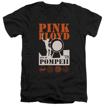 Black men's v-neck t-shirt with Pink Floyd Pompeii graphic