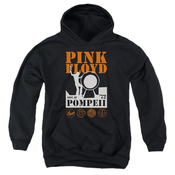 Black youth hoodie for ages 8 to 12 with Pink Floyd Pompeii graphic
