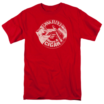 Red men's regular fit t-shirt with Pink Floyd Just A Cigar graphic