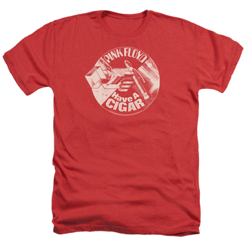 Red men's heather t-shirt with Pink Floyd Just A Cigar graphic